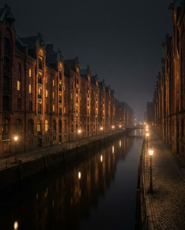 Speicherstadt Hamburg bei Nacht